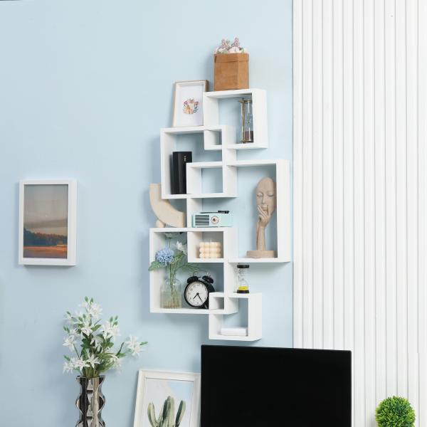 Estante de Parede com 5 Cubos Estante Flutuante de Madeira Estilo Moderno 49,5x10,2x86cm Branco