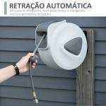 Carretel de Mangueira de Ar Comprimido Automático de 15m Conector de 1/4'' BSP com Suporte para Parede Giratório 180° Diámetro Interno 3/8'' (9,5x15 mm) Cinza