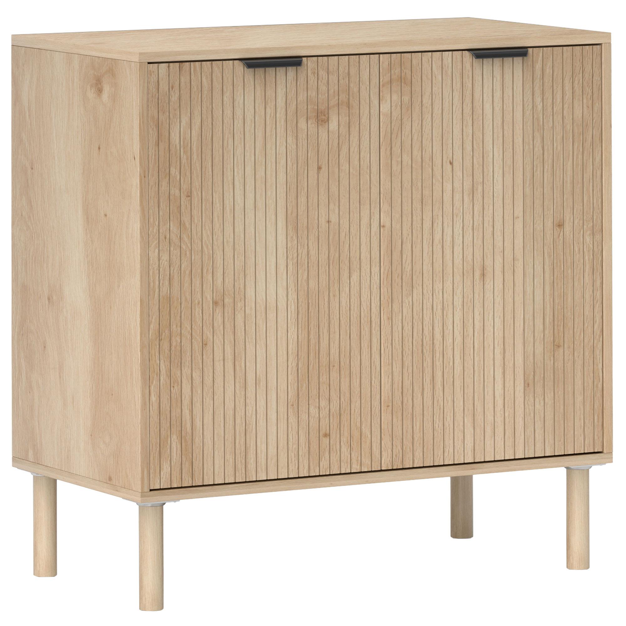 Aparador de Sala de Estar com Prateleira Ajustável Sistema Anti - Tombo e Pés de Madeira de Pinho 78x40x77,5 cm Carvalho