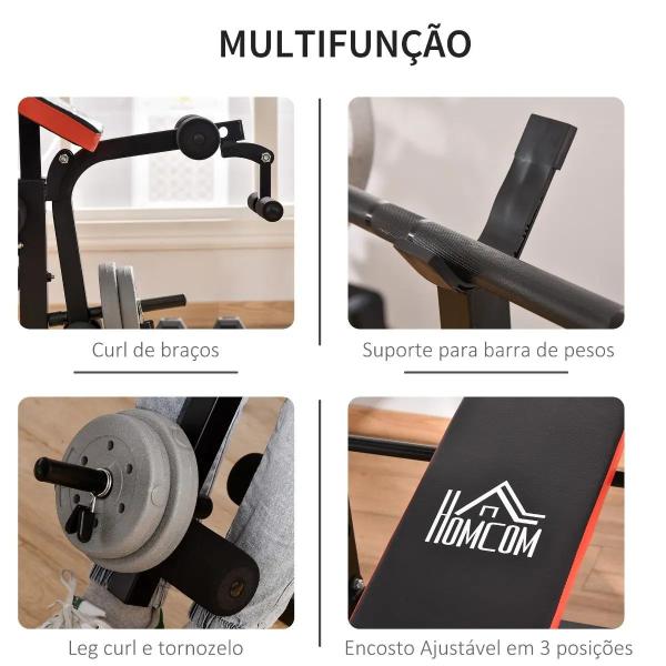Banco de Pesos Multifuncional Banco de Musculação com Encosto Ajustável Suporte de Barras para Fitness Treinamento Completo 175x139x127cm Preto