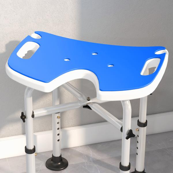 Banco de Duche para Idosos Antiderrapante com Barra de Apoio Altura Regulável e Assento em Forma de U 48,5x33x39 - 51,5 cm Azul
