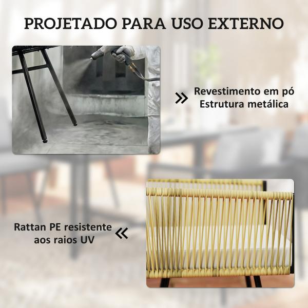 Conjunto de Refeição Jardim de 5 Peças Mesa de Refeição com Imitação de Madeira e 4 Cadeiras com Almofadas Bege e Madeira