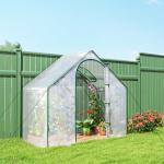 Estufa com Janela Porta Estrutura de Aço e Cobertura de Plástico Impermeável Anti - UV 180x100x168 cm Transparente