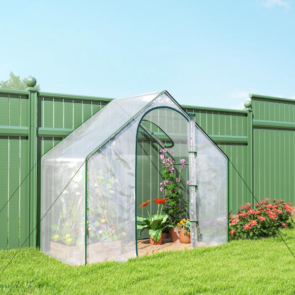 Estufa com Janela Porta Estrutura de Aço e Cobertura de Plástico Impermeável Anti - UV 180x100x168 cm Transparente
