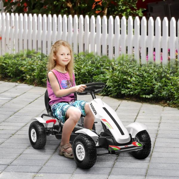 Kart a Pedais para Crianças com Assento Ajustável Pneus de Goma Travão de Mão para Crianças de 5 - 12 Anos 121x58x61 cm Branco