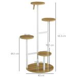 Suporte para Plantas de 4 Níveis Suporte para Vasos de Plantas com Estrutura de Aço 40x40x95,5cm Madeira e Branco
