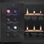 Cave para Vinhos com Refrigeração Termoelétrica Dupla Temperatura Ajustável 8 - 18℃ Porta de Vidro Anti - UV Ecrã LED Tátil Luz Interior 26,5x51,5x47,5 cm Preto