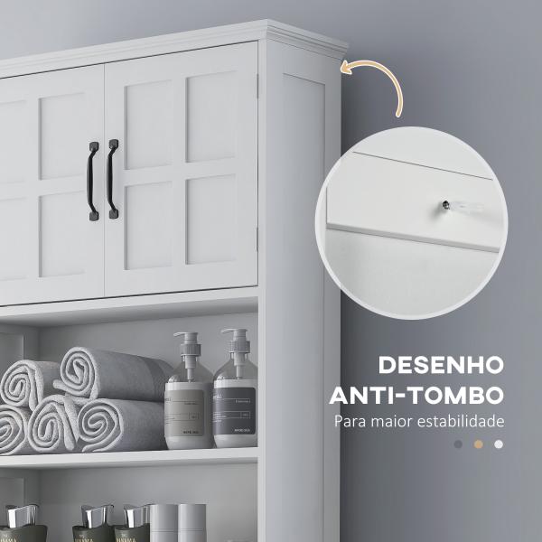 Móvel sobre Sanita Armário para Máquina de Lavar com 2 Portas Prateleiras Abertas e Ajustável 66x23x178 cm Branco
