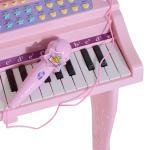 Piano para Crianças com 37 Teclas Microfone Banco Luzes 22 Músicas e Entrada para MP3 e USB 48x39x69 cm Rosa