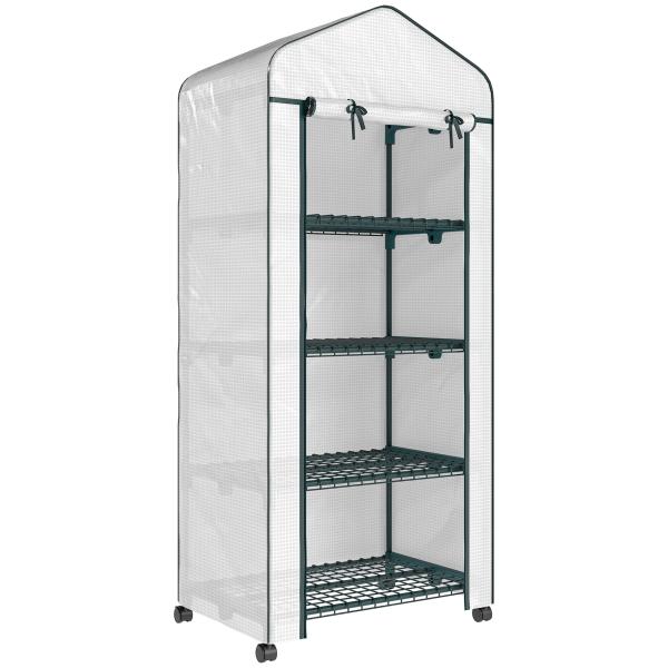 Estufa de Jardim com 4 Prateleiras e Cobertura de PE Estufa de Aço para Cultivo de Plantas Flores 69x50x165 cm Branco