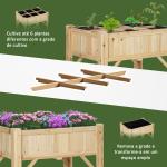 Horta Urbana de Madeira Mesa de Cultivo com 6 Compartimentos e Prateleira Inferior para Plantas e Flores em Jardim Terraço Exterior Capacidade 80 kg 78,5x58x81 cm Cor Natural