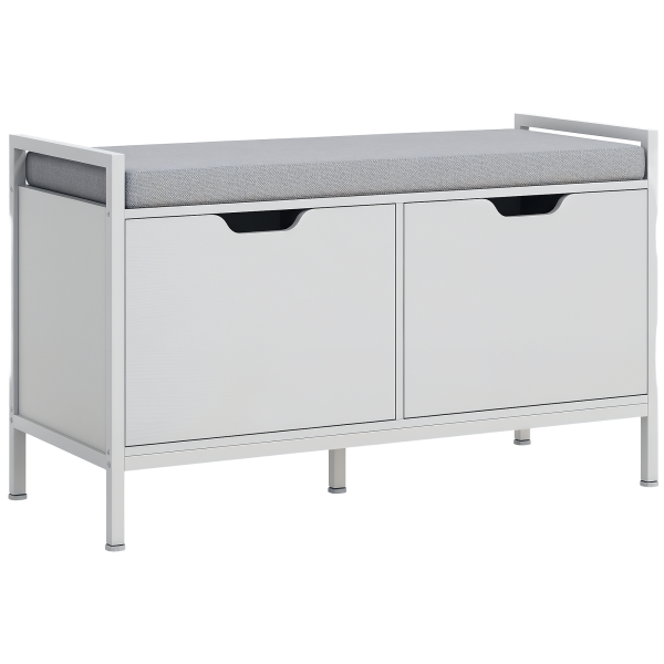 Banco Sapateira para Entrada com Assento Almofadado Amovível para 4 Pares de Sapatos 84x35x50 cm Branco