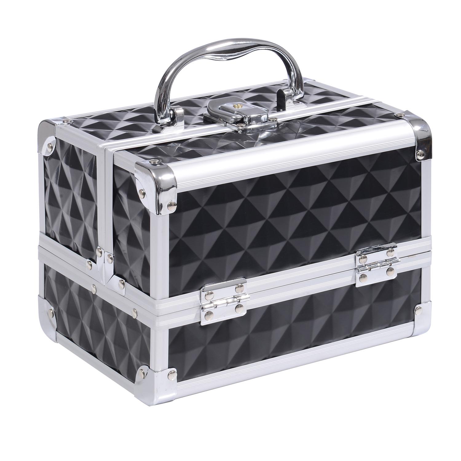 Estojo de Maquilhagem Organizador Cosméticos Profissional Portátil com Fecho e Vários Compartimentos 20x15x15 cm, Preto