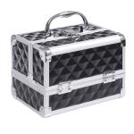Estojo de Maquilhagem Organizador Cosméticos Profissional Portátil com Fecho e Vários Compartimentos 20x15x15 cm, Preto
