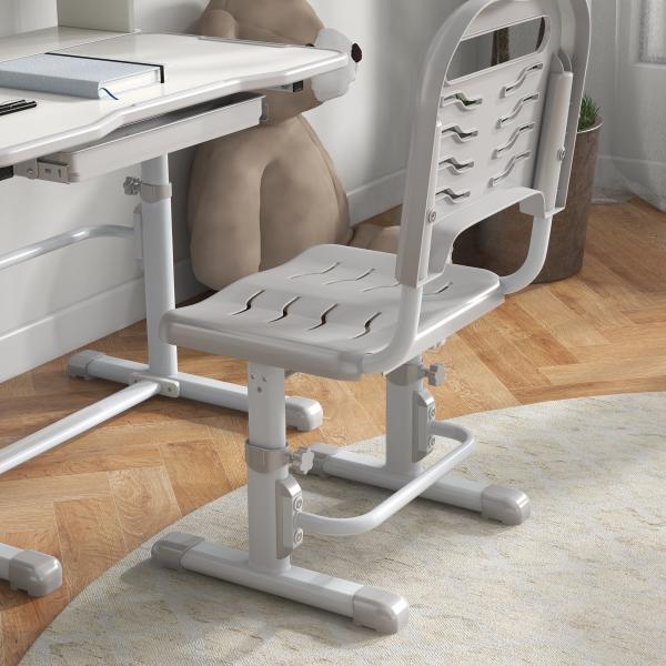 Conjunto de Secretária e Cadeira para Crianças com Altura Ajustável e Ângulo da Mesa Ajustável 80x54,5x82 - 104 cm Cinza e Branco