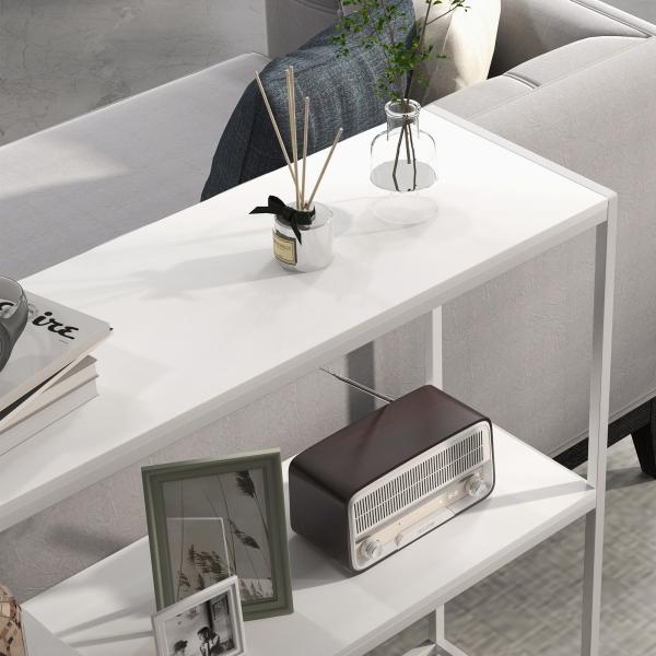 Mesa Consola de Entrada Mesa de Entrada com Estante Aberto e Estrutura de Aço Anti - tombo para Sala 100x30x87 cm Branco