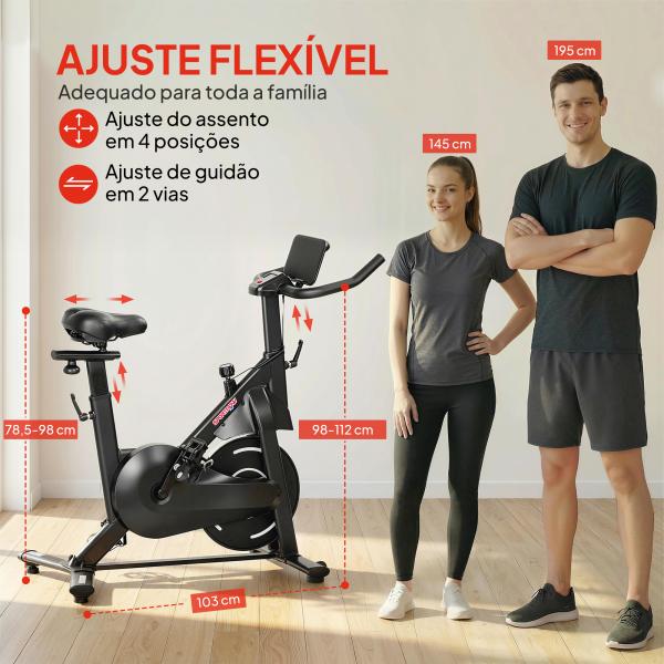 Bicicleta Estática com Resistência Magnética Regulável Ecrã LCD Volante Assento e Guiador Ajustáveis Preto