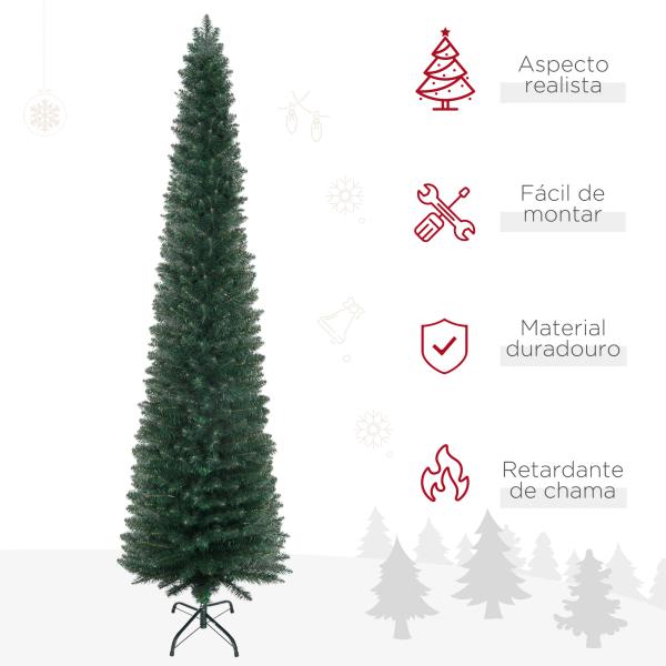 Árvore de Natal Artificial Altura 210cm com 510 Ramos de Folhas de PVC Ignífugos Base Dobrável e Suporte Metálico Verde