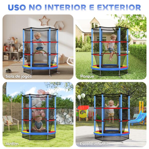 Trampolim Infantil Ø140x190 cm Trampolim para Crianças de 3 - 6 Anos com Rede de Segurança Carga 45 kg para Interior Azul