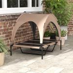Cama para Cães Elevada com Toldo para Cães Médios com Estrutura de Aço e Bolsa de Transporte 106x76x94 cm Marrom Claro