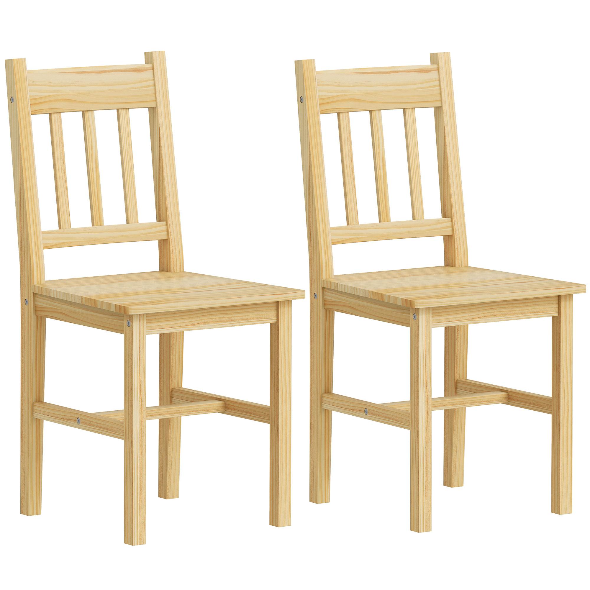 Conjunto de 2 Cadeiras de Sala de Jantar com Encosto de Ripas Estrutura de Madeira de Pinho 41x46,5x85,5 cm Madeira