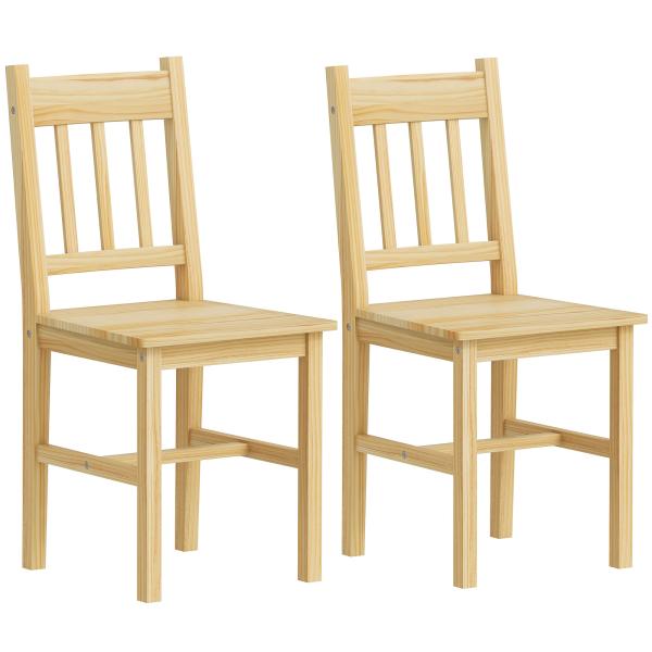 Conjunto de 2 Cadeiras de Sala de Jantar com Encosto de Ripas Estrutura de Madeira de Pinho 41x46,5x85,5 cm Madeira