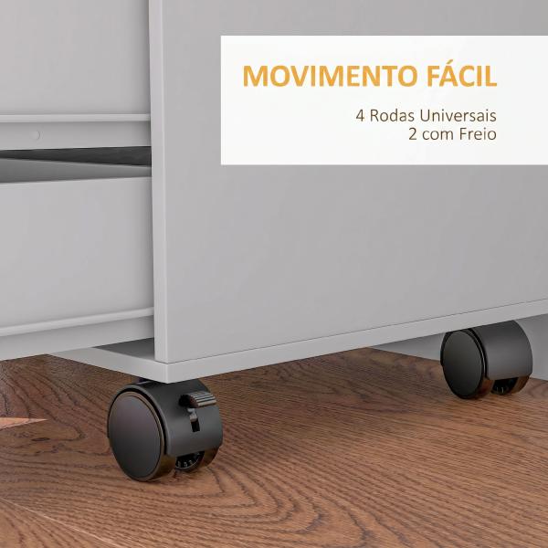 Gaveteiro de Escritório com Rodas, 5 Gavetas, Prateleira Ajustável e Suporte para Impressora, 78x40x66,5 cm, Branco