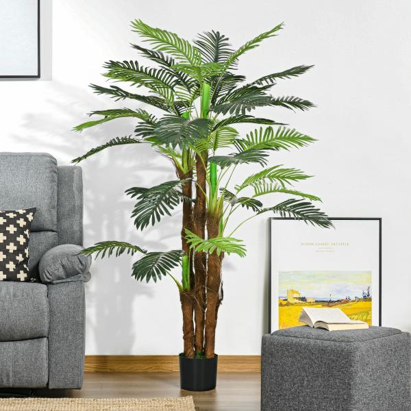 Planta Artificial Decorativa 160 cm Palmeira Artificial com Vaso e Folhas para Interior Verde