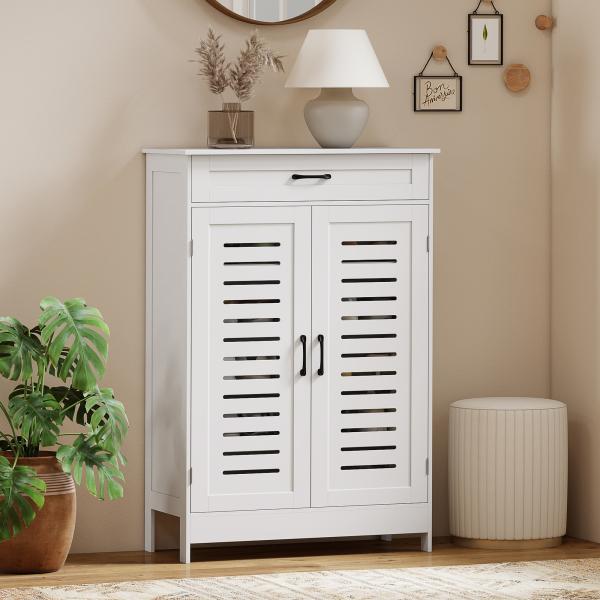 Sapateira Armário para Sapatos com Gaveta Portas de Grade Prateleiras Ajustáveis para 20 Pares de Sapatos 78x37x115,8 cm Branco