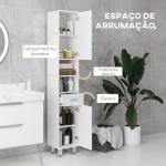 Coluna Casa de Banho Moderna com 1 Gaveta 3 Prateleiras Ajustáveis e 2 Armários Móvel Auxiliar de para Casa de Banho 30x30x180 cm Branco