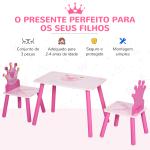 Conjunto de Mesa e 2 Cadeiras Infantis de madeira para crianças acima de 2 anos Set de Mesa 55x34x42cm e Cadeiras 28x26x50cm Rosa