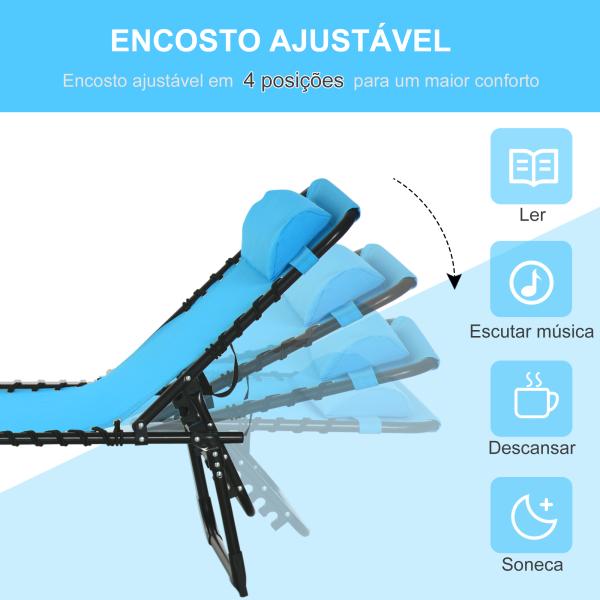 Espreguiçadeira de jardim dobrável e ajustável com 4 posições sistema de laço Estrutura de Aço 197x58x76 cm azul claro