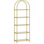 Estante de Vidro de 5 Níveis Estante de Arrumação Estrutura Arqueada Estante Estreita 60x30x175 cm Dourado
