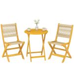 Conjunto de Jardim de 3 Peças em Madeira com 2 Cadeiras Dobráveis e Mesa Redonda para Varanda e Terraço Natural