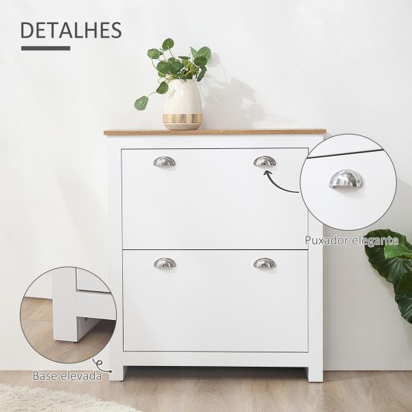 Sapateira Estreita de Entrada com 2 Gavetas Abatíveis Prateleiras Ajustáveis para 12 Pares de Sapatos 79x23x90,5 cm Branco