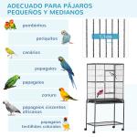 Gaiola para Pássaros com Rodas 81x48x162,5 cm com Bandeja 4 Poleiros 4 Comedouros e Prateleira Preto e Cinza