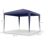 Tenda de Jardim Tenda de Exterior com Tubos de Aço e Cobertura de PE para Eventos Campismo Festas 293x293x252 cm Azul