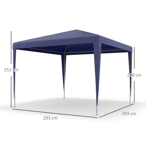Tenda de Jardim Tenda de Exterior com Tubos de Aço e Cobertura de PE para Eventos Campismo Festas 293x293x252 cm Azul