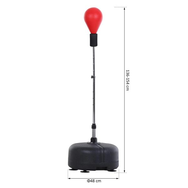 Punching Ball Ajustável em Altura com Base Recarregável Punching Ball de Boxe com Suporte e Luvas Ø48x136 - 154 cm Vermelho