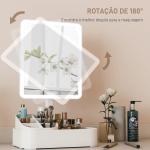 Espelho de Maquilhagem com Luz LED Espelho de Toucador Recarregável com 2 Modos de Iluminação Rotação de 180° 22x13,8x38 cm Branco