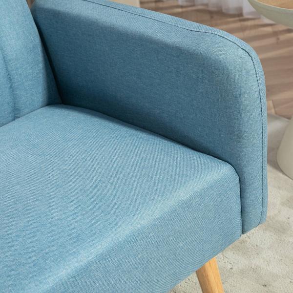 Sofá Cama de 2 Lugares com Encosto Ajustável em 3 Posições Apoio para os Braços e Pés de Madeira 173x75x73 cm Azul Claro