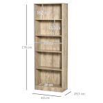 Estante para Livros de 5 Níveis com Prateleira Ajustável e Desenho Anti - Tombo Estante de Armazenamento 63x29,5x176 cm Madeira