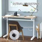 Secretária de Pé com Altura Ajustável a Manivela e Bancada de Carbono Secretária Elevatória para Escritório Estúdio Sala de Estar Carga Máxima 150kg 120x60x72 - 117cm Madeira e Branco