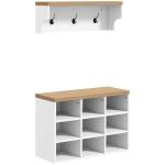Móvel Cabide de Entrada com Banco Sapateira 2 em 1 Móveis de Entrada com 3 Ganchos 75x30x50 cm e 75x20x22,5 cm Branco