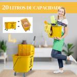 Balde de Limpeza com Esfregona e Rodas Capacidade de 20 L Sistema de Escurridor e Pega de Transporte 45x26,5x70 cm Amarelo