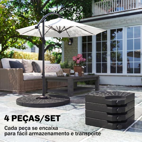Conjunto de Pesos para Base de Chapéu de Sol de 4 Peças Preenchível com 52 Litros de Água 60 kg de Areia ou 70 kg Ambos Preto