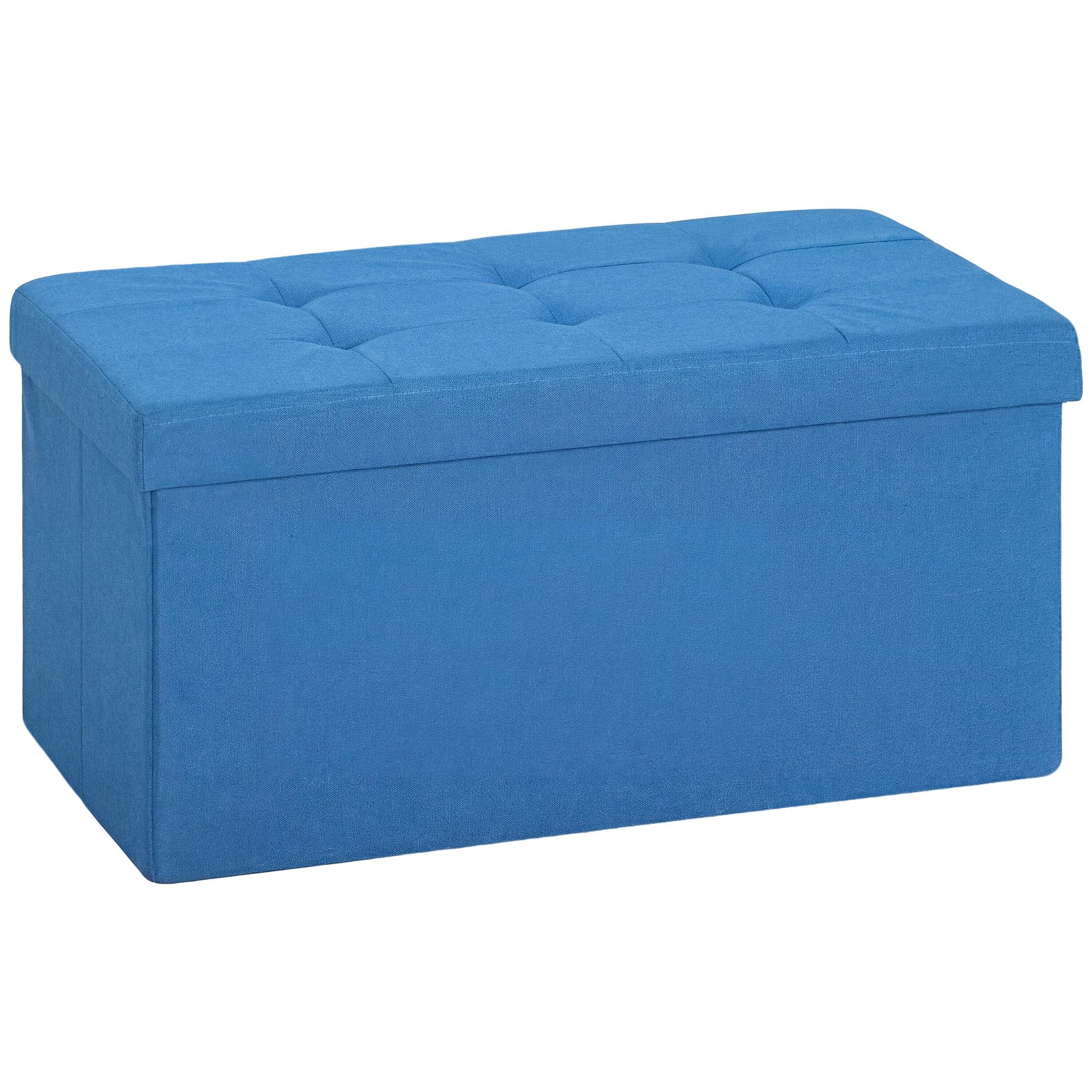 Puff de Armazenamento Banco de Armazenamento Dobrável 84 L 76x38x38 cm Estofado em Linho Sintético Azul Claro