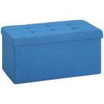 Puff de Armazenamento Banco de Armazenamento Dobrável 84 L 76x38x38 cm Estofado em Linho Sintético Azul Claro