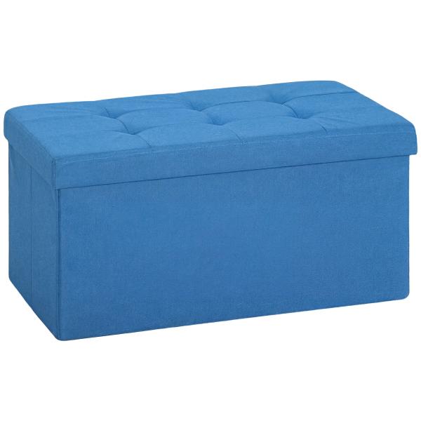 Puff de Armazenamento Banco de Armazenamento Dobrável 84 L 76x38x38 cm Estofado em Linho Sintético Azul Claro