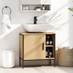 Móvel para Lavatório Pousar Móvel de Casa de Banho com Porta e Prateleira Ajustável para Lavatório com Pedestal 60x30x59,5 cm Madeira e Preto